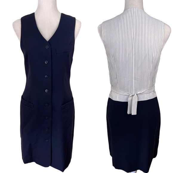 Vintage Ann Taylor Wool Pinstripe Vest Blazer Style Button Down Dress - Picture 1 of 7
